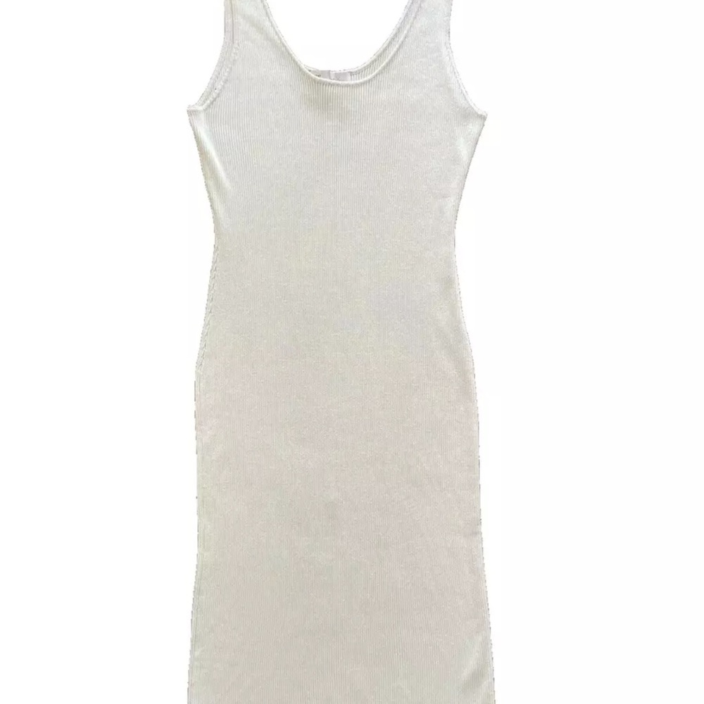 Anthropologie Plus Beige Ribbed Stretch Midi Tank Dress 1X Minimalist Casual